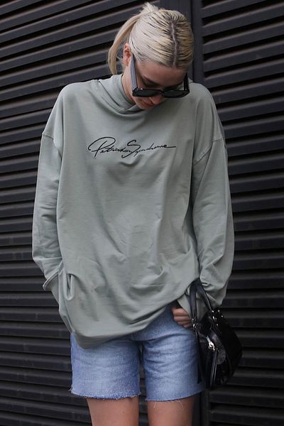 Madmext Green Embroidered Hooded Women's Sweatshirt Mg1691