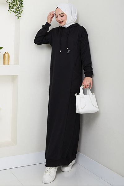Bestenur Φόρεμα Anger Hooded 1421 - Μαύρο