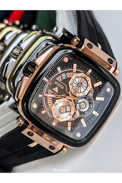 Fiesta Black Silicone Cord, Functions Active,Steel Case,Vip Men Wristwatch Bracelet