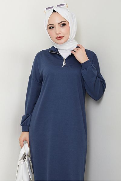 Bestenur Φόρεμα Eyzen Half Zipper 1423 - Navy Blue