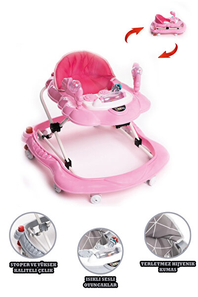 TOYZZONE Yürüteç 8 Tekerlekli Oyuncaklı Katlanabilir Gri Renk Örümcek Yürüteç