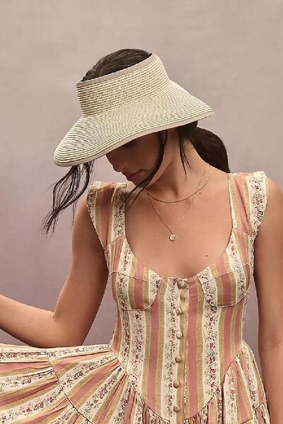 Külah Pălărie cu vizor din paie bej pentru femei - reglabilă, pliabilă