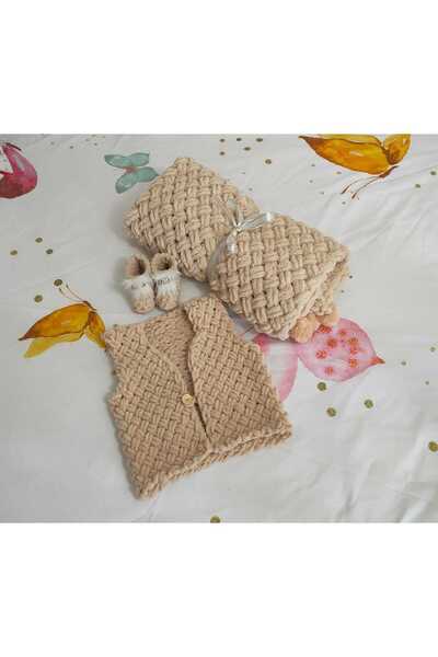 EL YAPIMI Puffy el örgüsü bebek battaniyesi yelek patik set