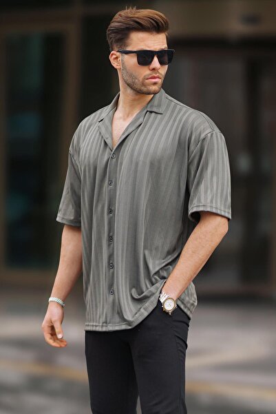 Madmext Ανδρικό κοντομάνικο πουκάμισο χακί 6738