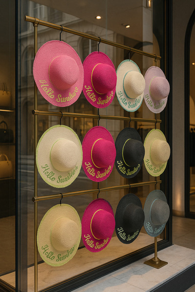 LAGRANZE Pălărie de plajă din paie cu text Hello Sunshine