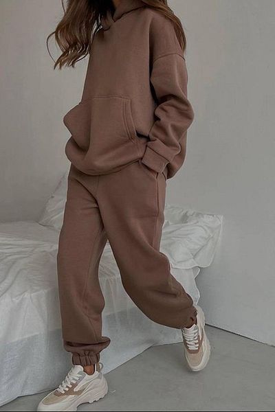 Madmext Кафяв дамски анцуг с качулка Oversize Mg1609