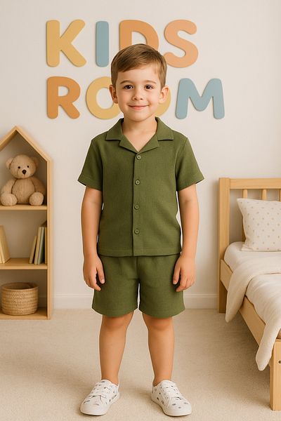 Yalçınoğlu Kids بدلة صيفية للأولاد من عمر 3 إلى 10 سنوات مع شورت وقميص |   مجموعة مزدوجة من القماش السفلي العلوي