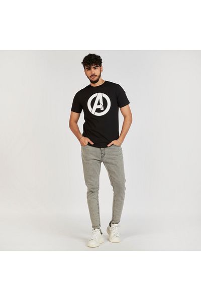 SP Characters Avengers Print Crew Neck Slim Fit T-shirt with Short Sleeves