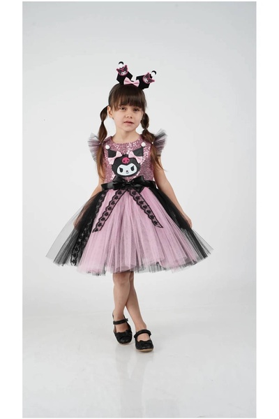 diamondstar Kuromi Taç Aksesuarlı Pullu Baskılı Parti Doğum Günü Kız Elbise 3/10 Yaş