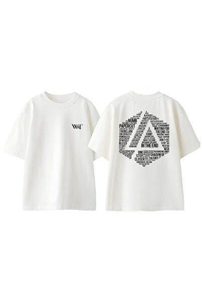 THEWERT Tricou oversize alb din bumbac cu imprimeu pe spate Linkin Park 1