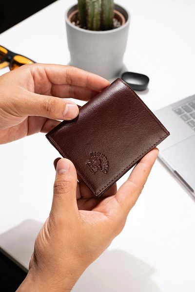 Newish Polo Мъжки портфейл и картодържател от естествена кожа - кафяв