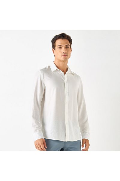 BASIC Regular Fit Textured Shirt with Button Closure and Long Sleeves