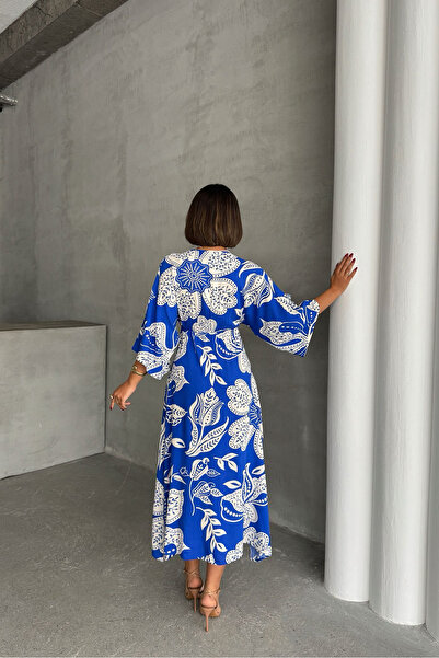 Neşeli Butik rochie de damă casual cu imprimeu midi lungime viscoză NBG087