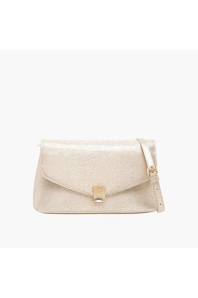 Flora Bella by Shoexpress Textured Crossbody Bag with Detachable Strap and Flap Closure