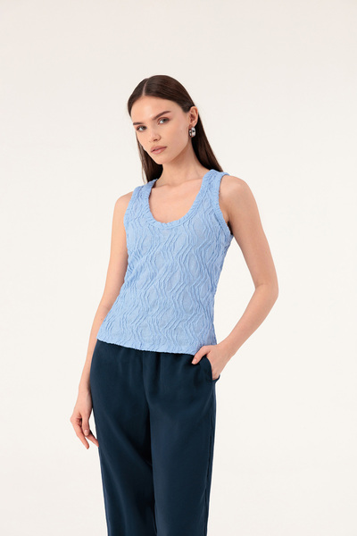 Evermade U yaka Kolsuz Dokulu Basic Bluz