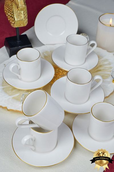 Heda Porselen Dream Gold Gilding 12 Piece 6-Person Porcelain Coffee Cup Set Broken White