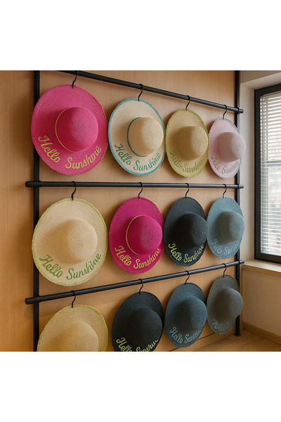 LAGRANZE Pălărie de plajă din paie cu text Hello Sunshine