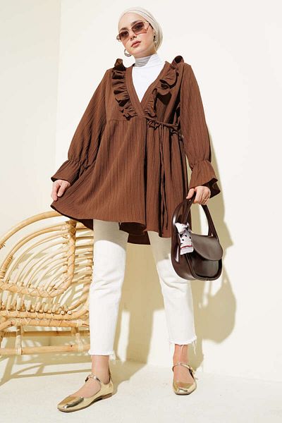 VOLT CLOTHİNG Women's Ruffled Tie Kimono