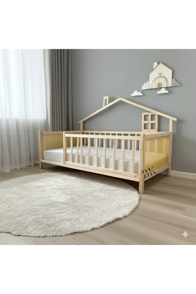 Baby Kinder Hasır Doğal Ahşap Montessori Bebek ve Çocuk Karyolası