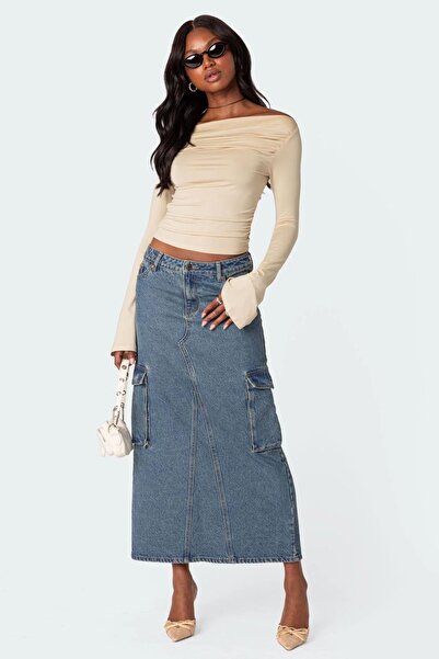 Madmext Bej Kayık Yaka Kadın Bodysuit MG2040