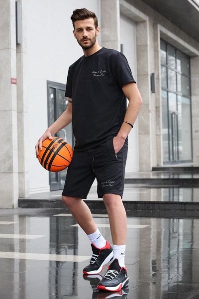 Madmext Schwarzes bedrucktes Herren-Shorts-Set 5820