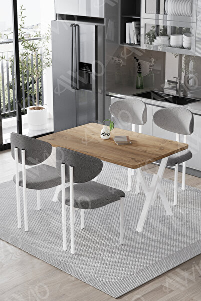 AVVİO Moon Lotus Sandalye 80x120 Yemek Masası Mutfak Masası 4 Kişilik Masa Sa...