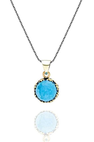 Midyat Gümüş Dünyası Aquamarin Taşlı Otantik Gümüş Kolye