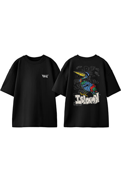 THEWERT Ruksak Island Design Štampano Pamuk Crni Oversize kroj T-shirt