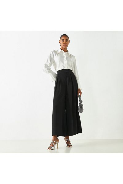Smart Wide Leg Trousers with Flexi Waist and Pockets