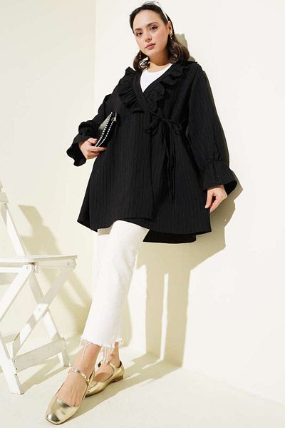 VOLT CLOTHİNG Women's Ruffled Tie Kimono