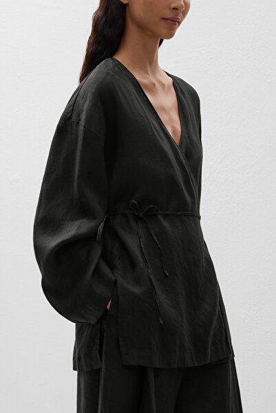 Oysho 100% linen side tie kimono shirt