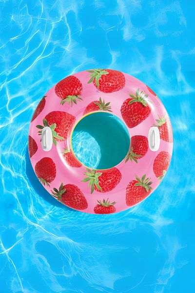 TUENGİ STORE 9+ Years Strawberry Patterned Grip Bagel Inflatable Sea Pool Adult and Children's Ring 107 cm