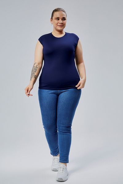 BANEGA Women's Large Size Crew Neck Zero Sleeve Lycra Navy Blue Body