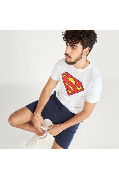 SP Characters Superman Print Crew Neck Slim Fit T-shirt with Short Sleeves
