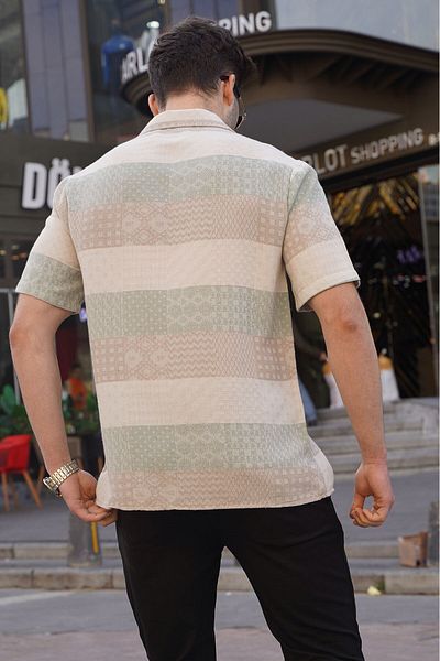 Madmext Πράσινο κοντομάνικο Jacquard ανδρικό πουκάμισο 5590