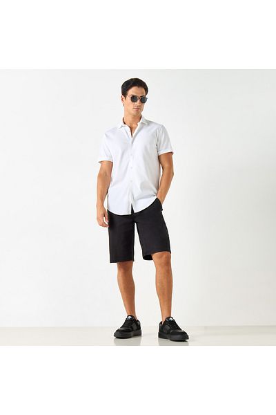 Smart Textured Slim Fit Shirt with Short Sleeves