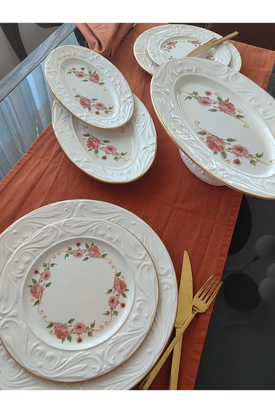 EBRULİEMAYE Pearl Stoneware Cake Set 15 Pieces 6-Person Service Cake Boat Pedestal Presentation Plate Set
