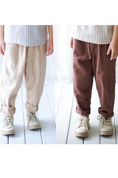 Catz Kids Boy's 2-Piece Linen Carrot Pants (100% Cotton Coffee and Mink)