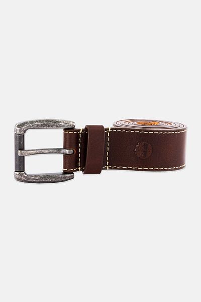 Timberland Men Brand Logo Leather Belt, Dark Brown