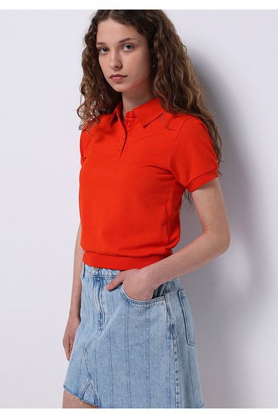 Colin's Tricou roșu cu mânecă scurtă pentru femei, cu gât polo slim fit
