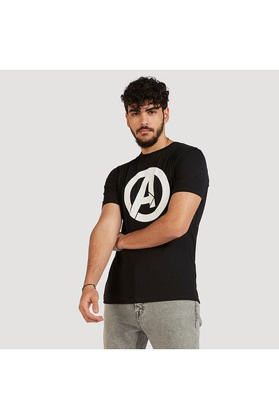 SP Characters Avengers Print Crew Neck Slim Fit T-shirt with Short Sleeves