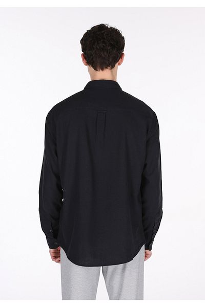 Colin's Relaxed Fit Shirt Neck Plain Men's Linen Blended Black Long Sleeve Shirt