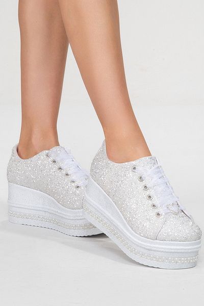 Stilo Shine and Glitter Design Shoes for Brides Wedge Heel