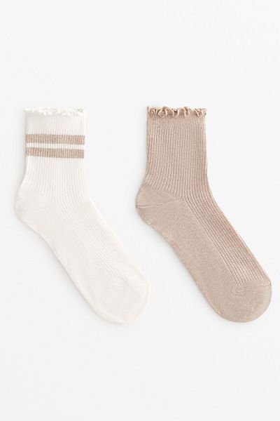 Oysho 2 pairs of cotton blend quarter curling socks
