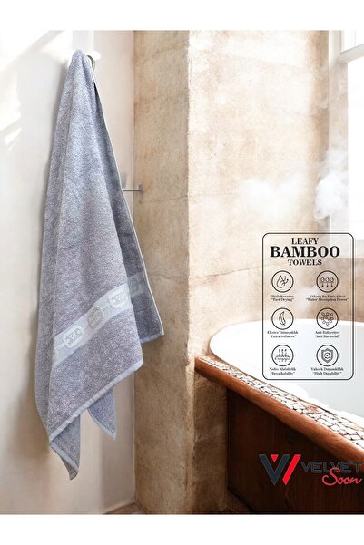Velvet Soon Bambu Gri Zincir Bordür 70x140 Banyo Havlusu