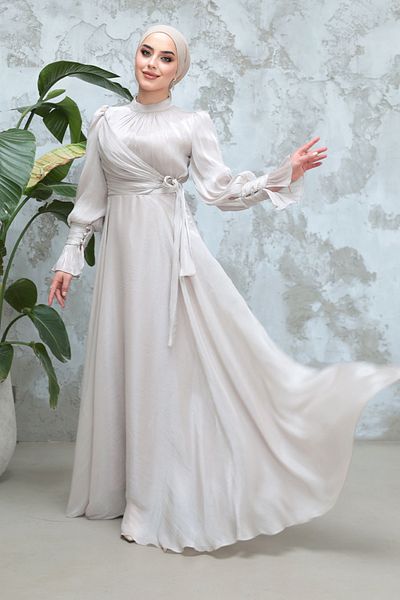 Neva Style Lacing Detailed Stone Hijab Evening Dress 48051Tas