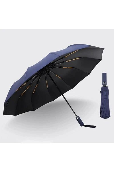 Choice navy blue 12 Bone Black Glue Fully Automatic Umbrella With Thick And Durable Keel Three Fold Umbrell