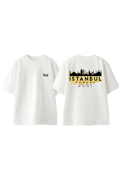 THEWERT Istanbul Turkey Map Design Back Printed Cotton White Oversize T-Shirt