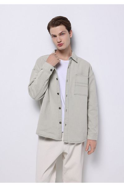 Colin's Ανδρικό μακρυμάνικο μπεζ πουκάμισο Oversize Fit Classic ίσιο γιακά
