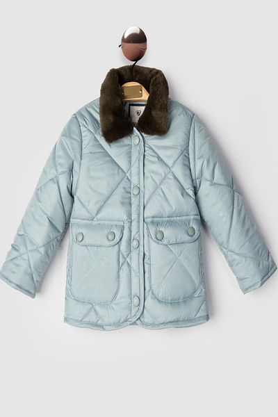 PODIUM GYM New Trend Basic Girl's Fur Collar Snap Closure Welsoft -Quilted Coat Girl'S-Baby Jacket-Mount